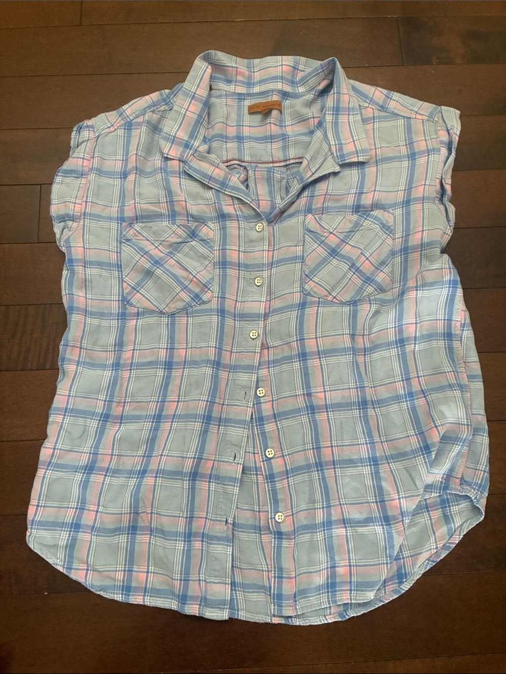 JACHS Girlfriend Light Blue and Pink Plaid Shirt
